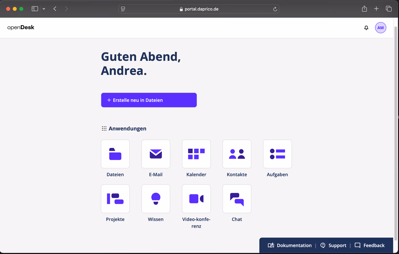 Zentrales openDesk-Portal
