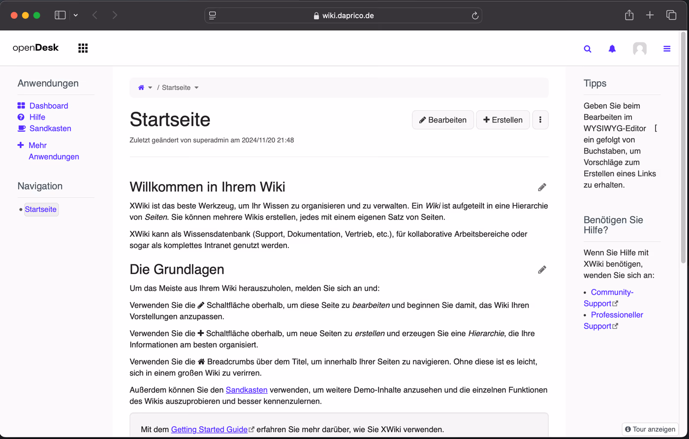 XWiki im openDesk-Arbeitsplatz