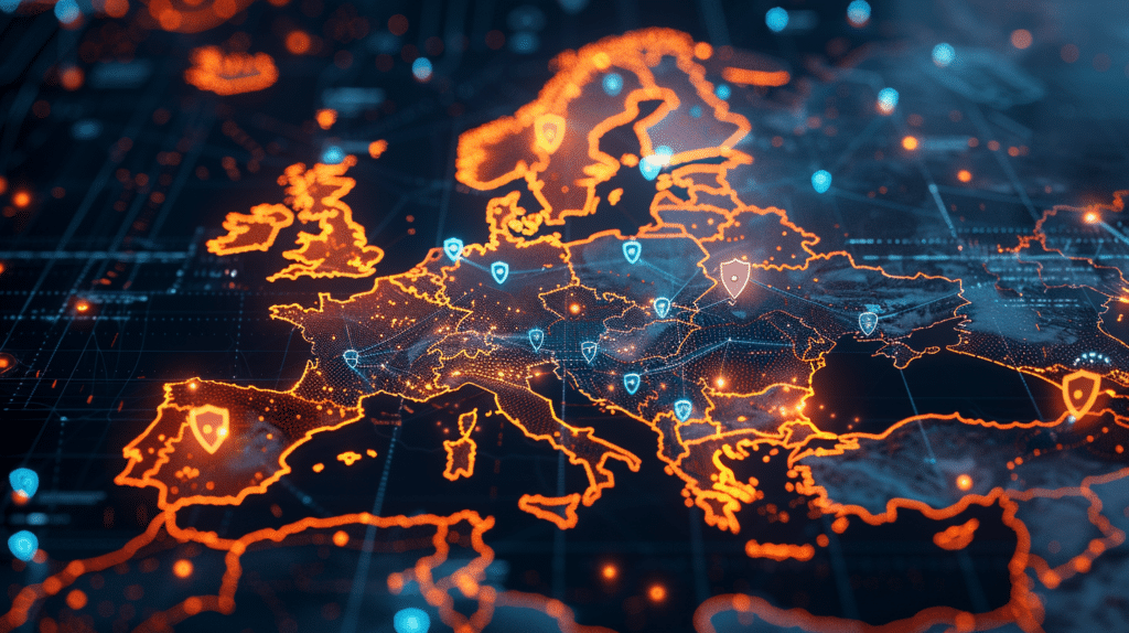 Europakarte mit orange leuchtenden Grenzmarkierungen