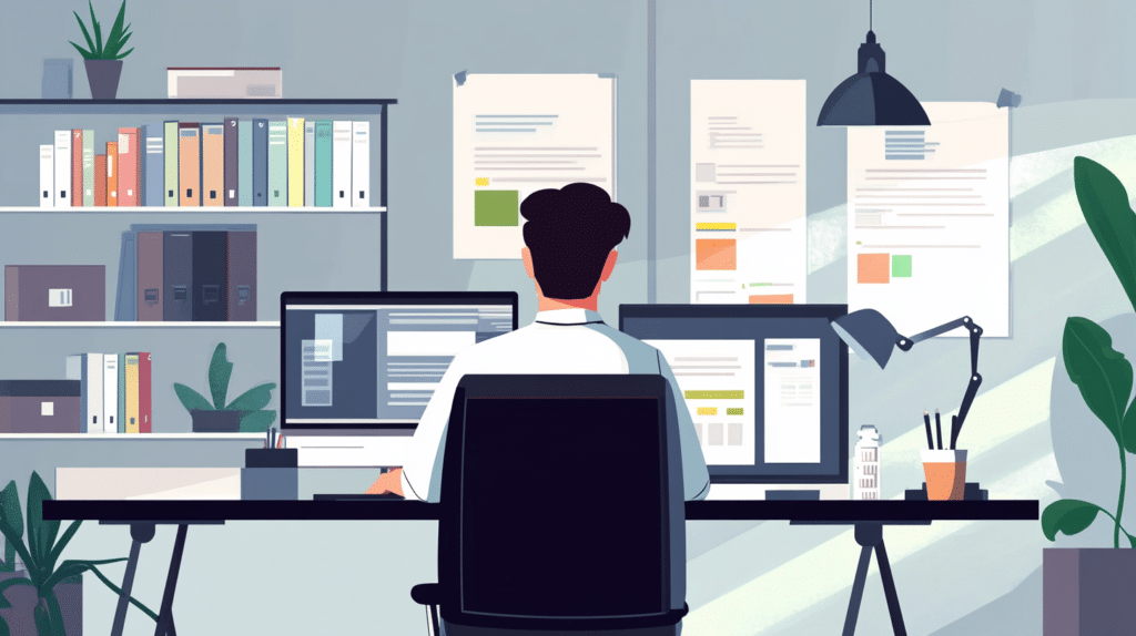 Illustration eines Mitarbeiters am Computer